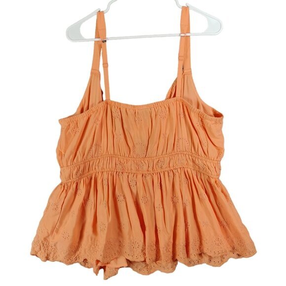TORRID Eyelet Tie Front Tank Women SZ 1X Papaya Punch Coral V-Neck Scallop Beach - Picture 3 of 9